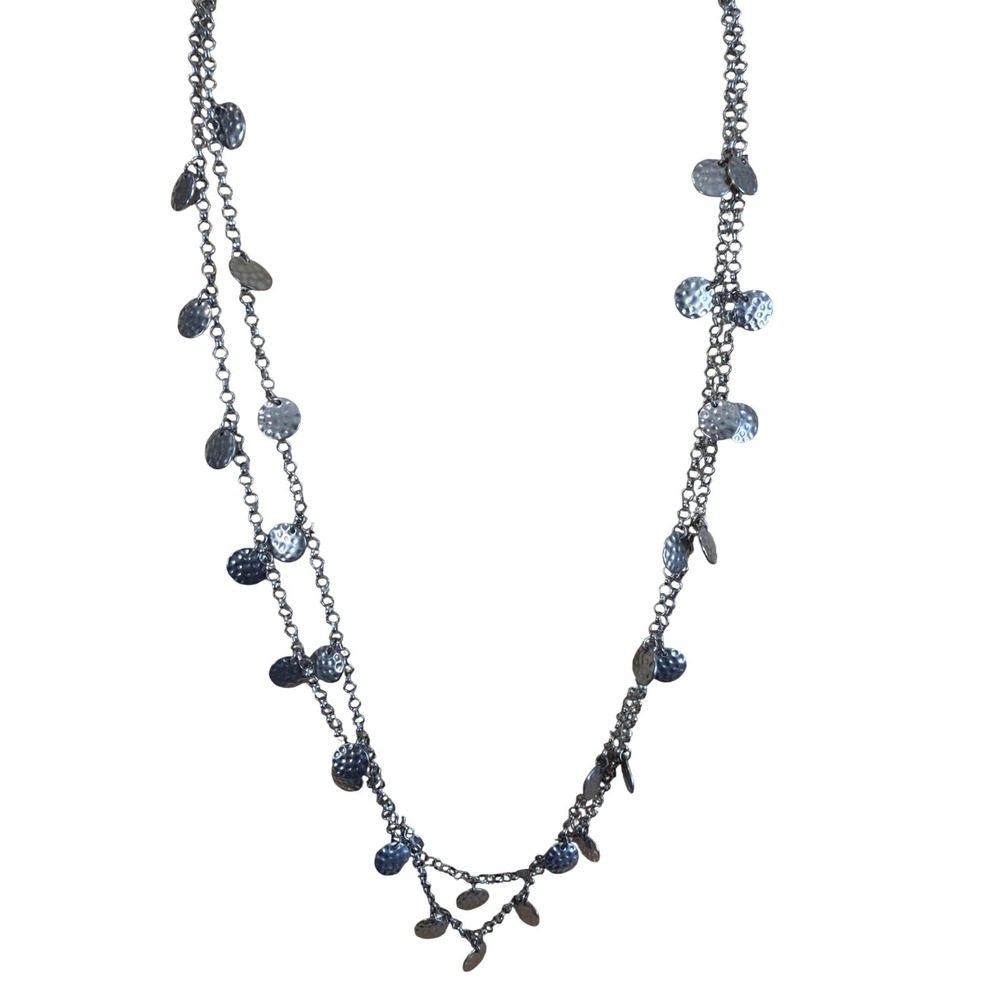 Silver Tone Double Strand Hammered Discā Charm Layered Boho Necklace Boho